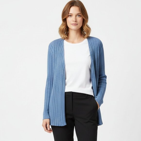 Brooks Brothers Blue Ribbed Open Front Long Sleeve Cardigan Sweater M - Picture 1 of 5